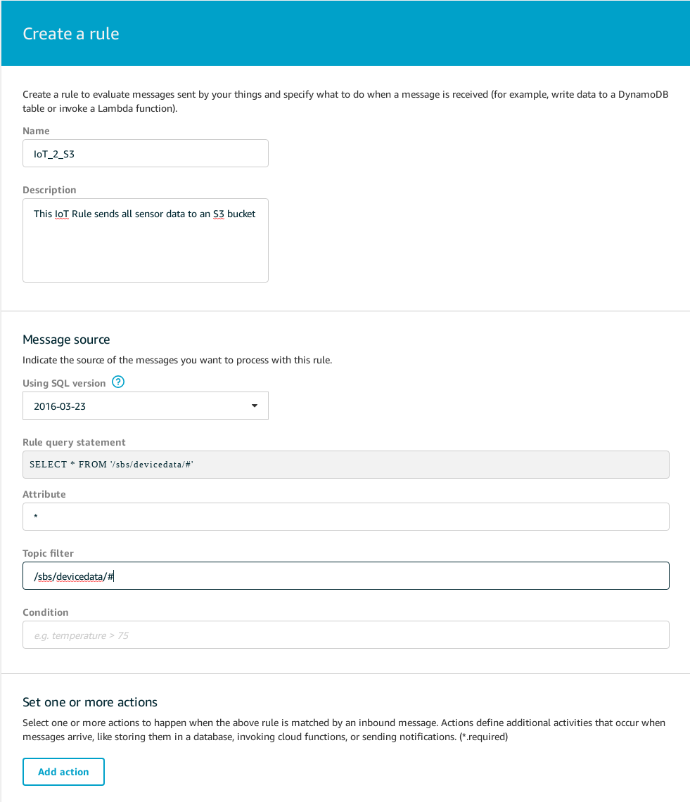 AWS IoT Create New Rule #2